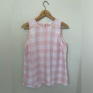 J Jill Love Linen Womens Size S Sleeveless Pink White Top Checkered Buttons
